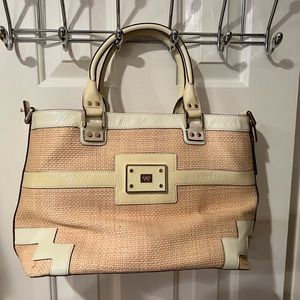 Anya Hindmarch cream raffia and patent leather tote